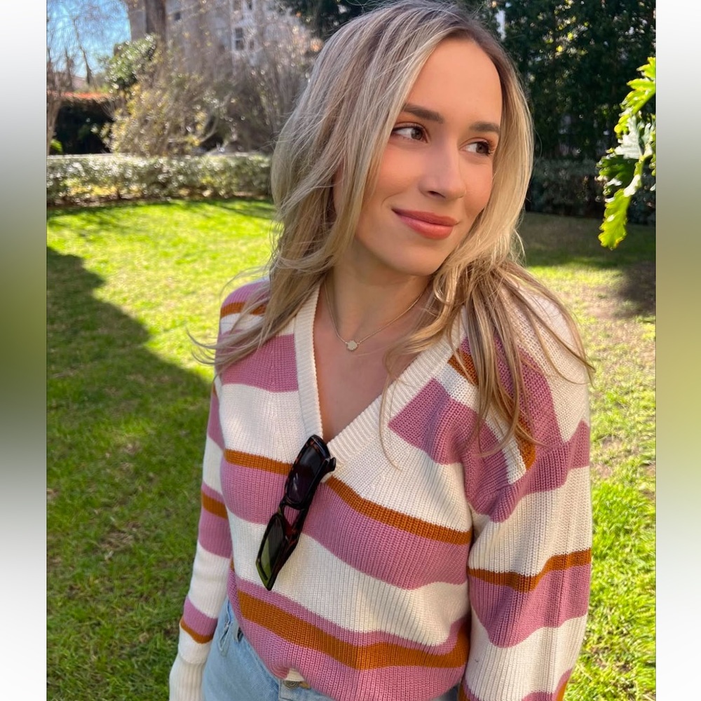 PAIGE Negin Pink & Gold Striped Sweater